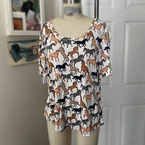 RETRO H&M White Horsey HORSE Print Scoop neck Slouch fit Crop T-Shirt *XL*